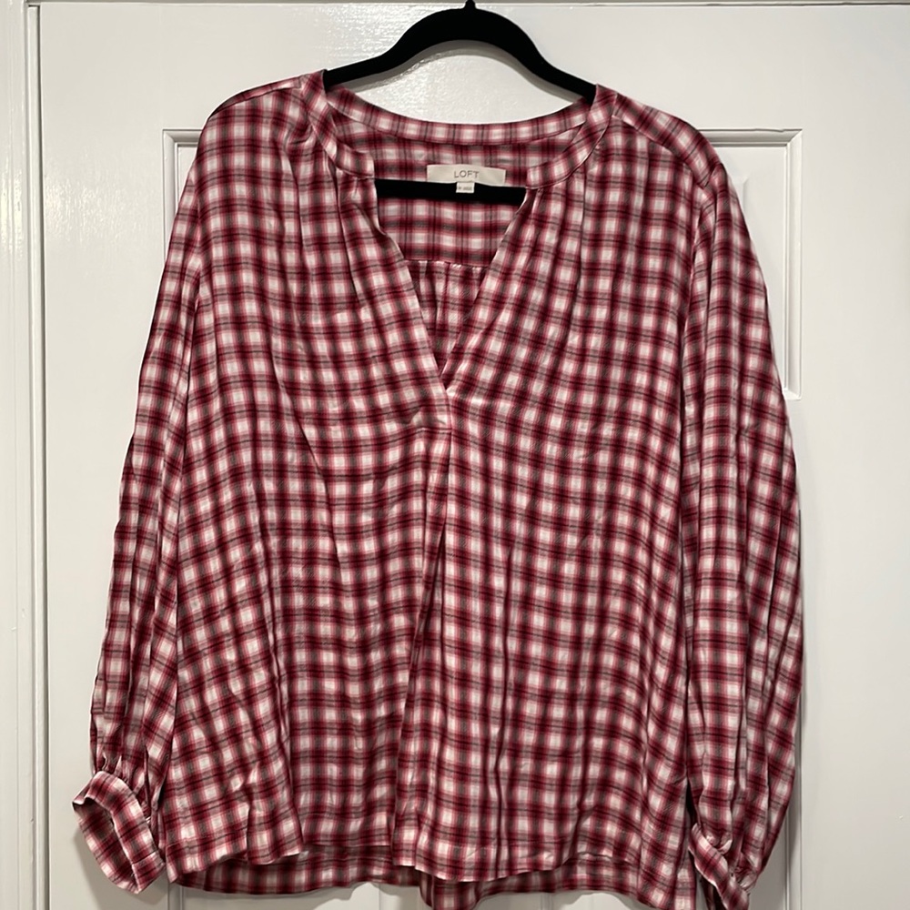 LOFT Red and White Blouse